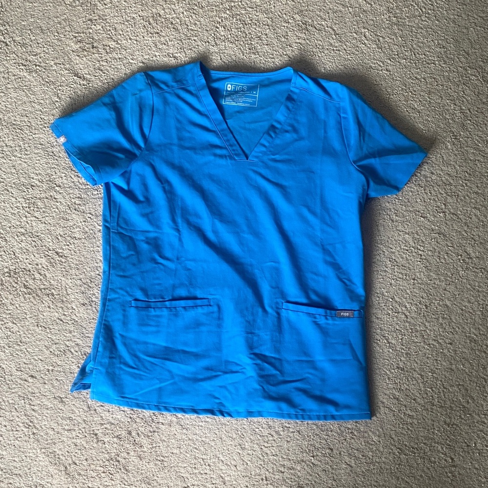 Figs Bright Blue Scrub Top